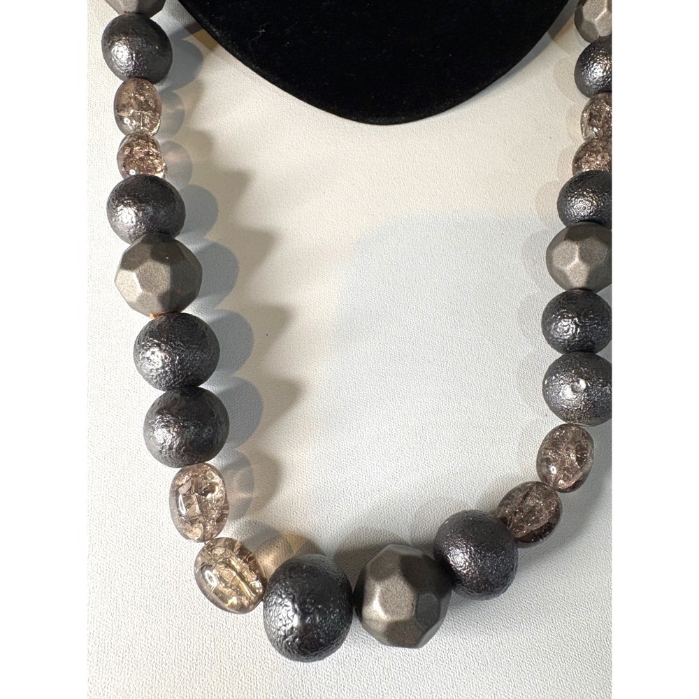 Coldwater Creek Gunmetal Smoky Grey Beaded Statement Necklace Chunky Mixed Media - Picture 2 of 4